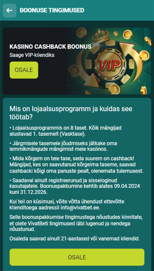 kasiino cashback